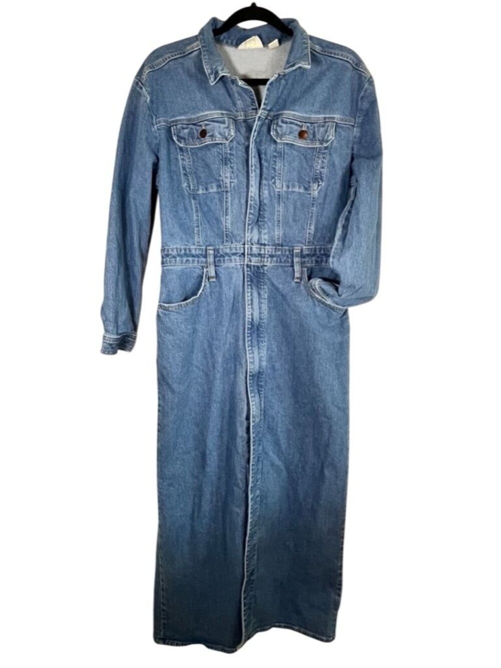 Retro Denim Maxi Dress Jean Blue 8 Boho Western Indie Country Music Classic Chic